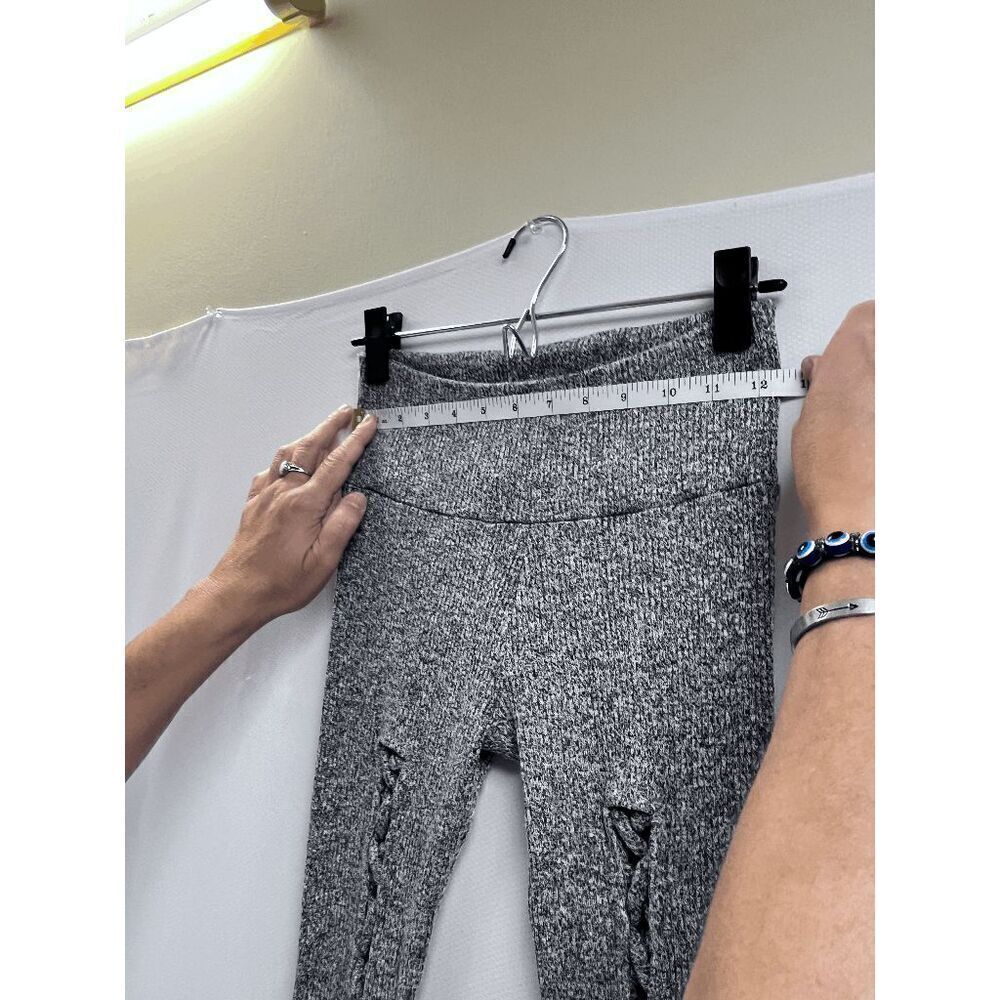 Fashion Nova Womens High-rise Ribbed Knit Criss-cross Open Leggings Gray Small - Picture 2 of 7